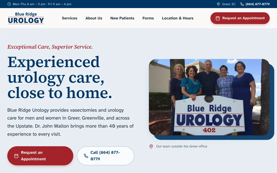 Screenshot of the Blue Ridge Urology website